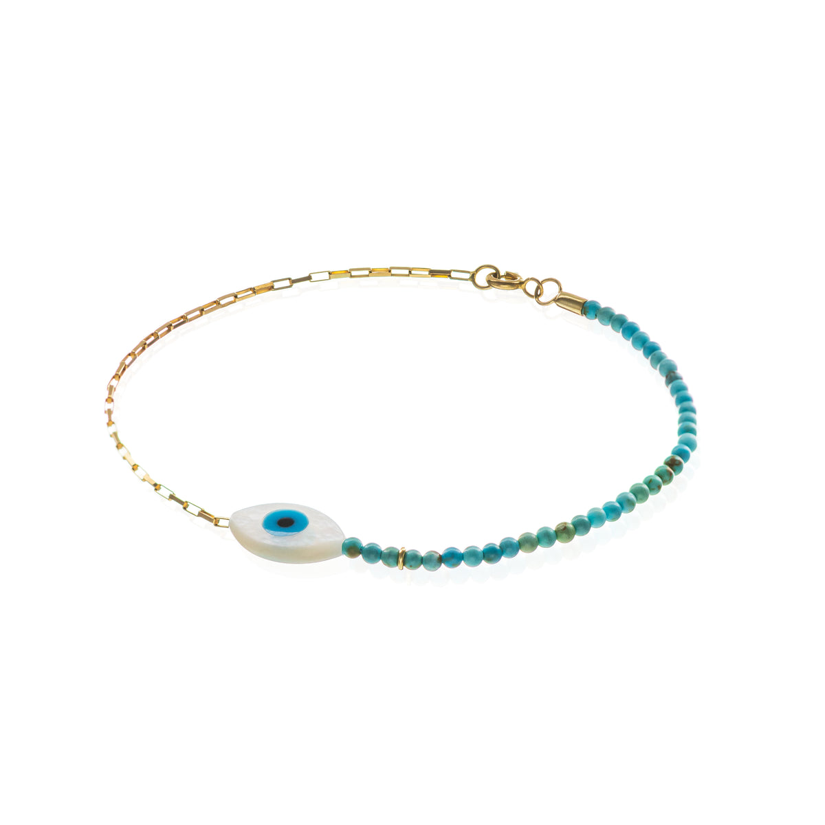 Turquesa azul 2mm + corrente Ouro 18k