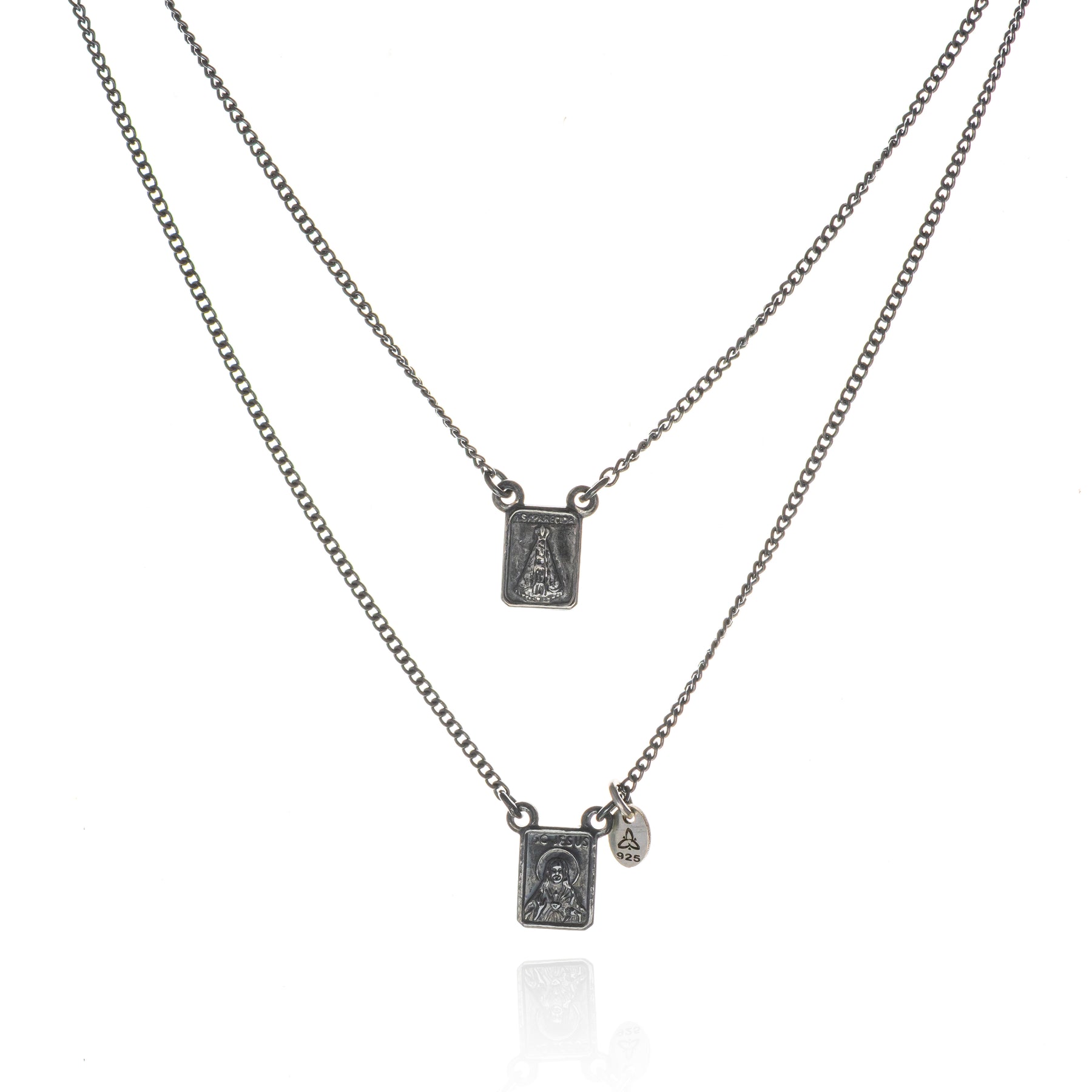 Escapulário em Prata 925 (Sagrado Coração de Jesus e Nossa Senhora do Carmo)