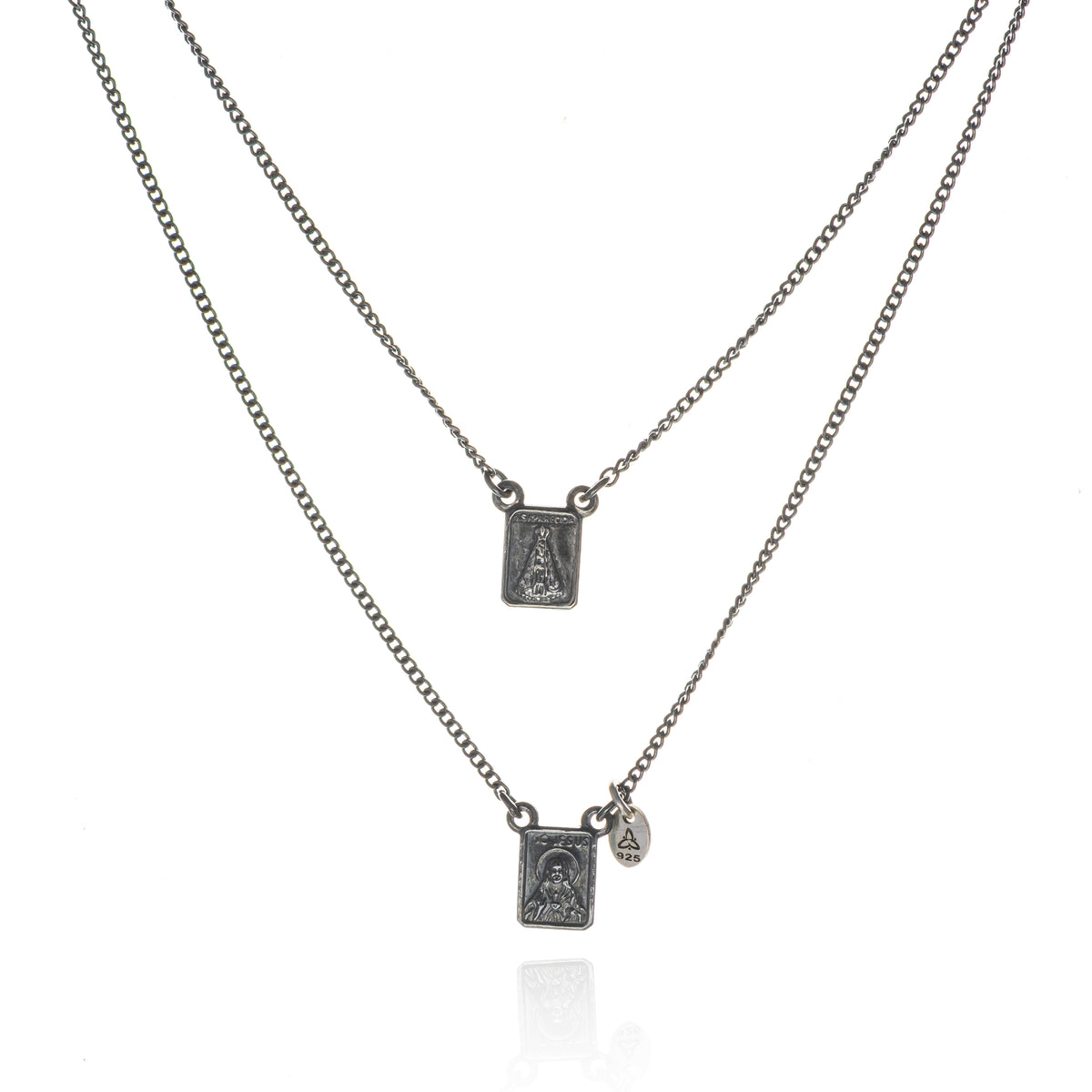 Escapulário em Prata 925 (Sagrado Coração de Jesus e Nossa Senhora do Carmo)